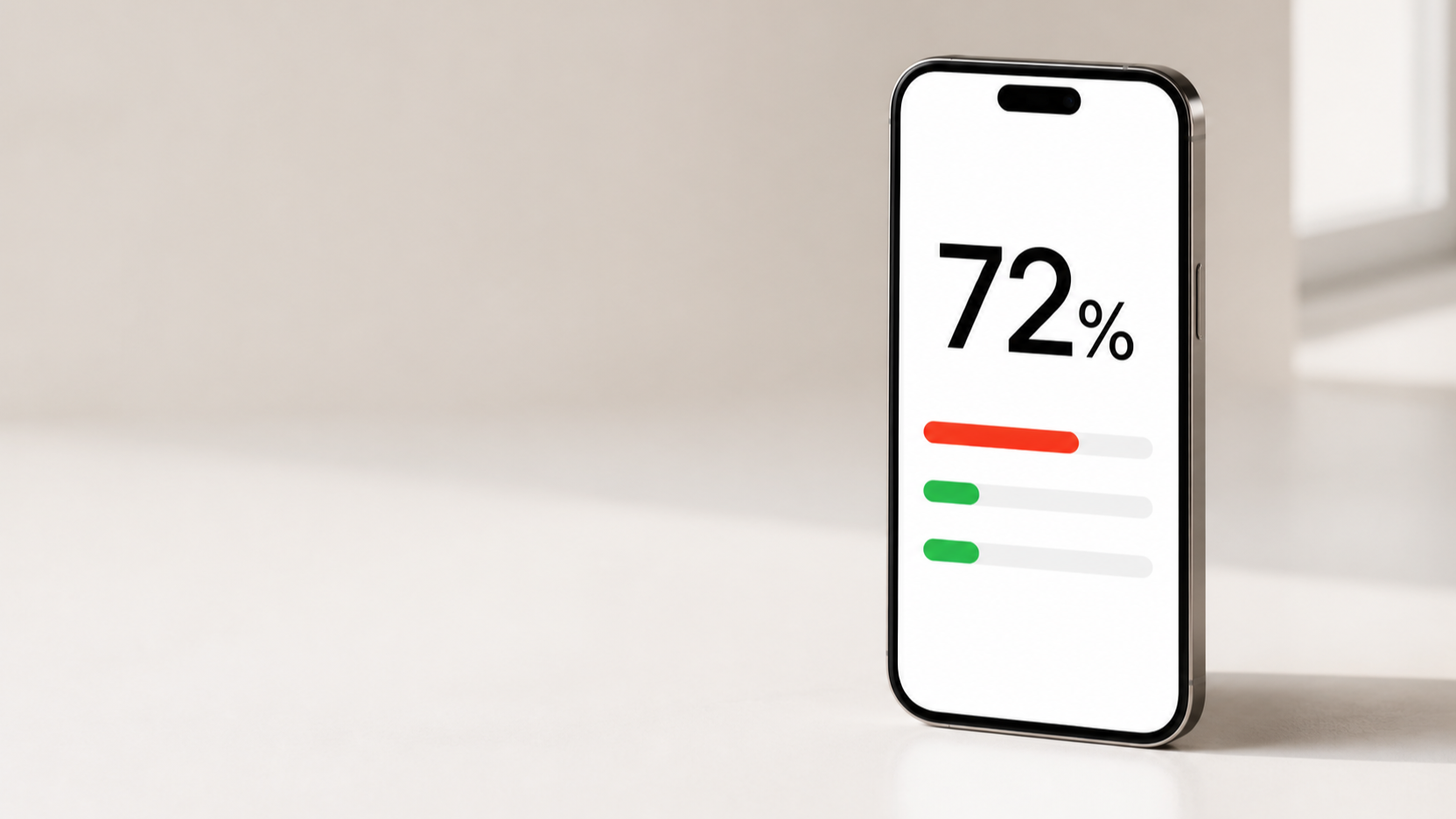 UsageArc running on a phone, showing one nearly-exhausted limit in red above two healthy limits in green.